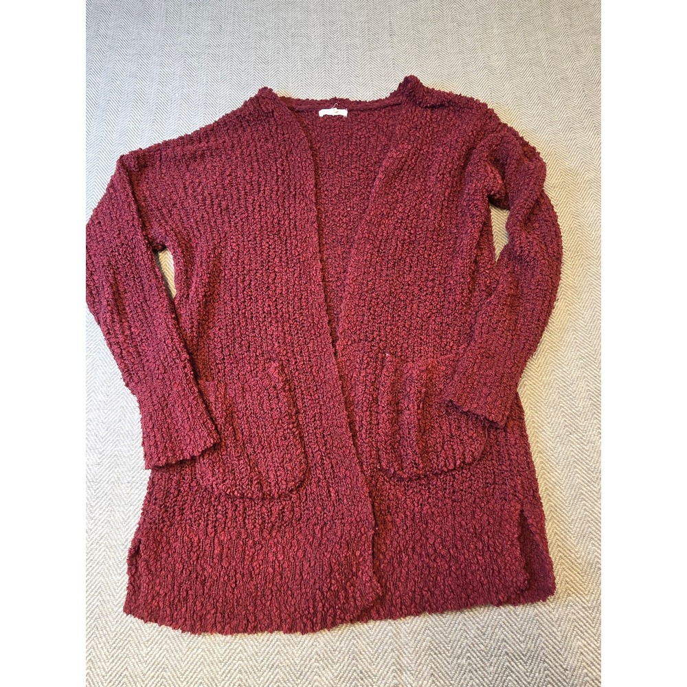 Maurices Cardigan Sweater Women's M Burgundy Relaxed Fit Popcorn Knit Open Front
